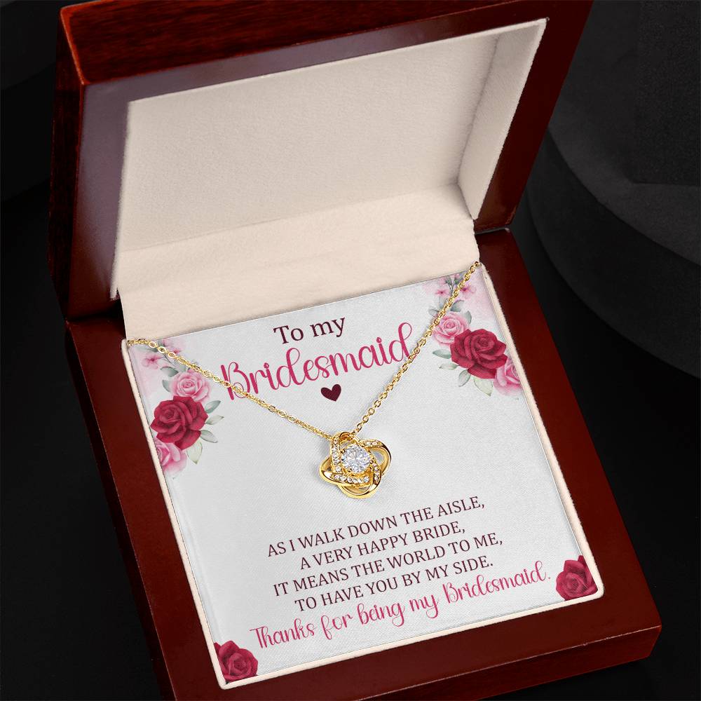 Bridesmaid gift with love knot necklace and special message in ready to gift box