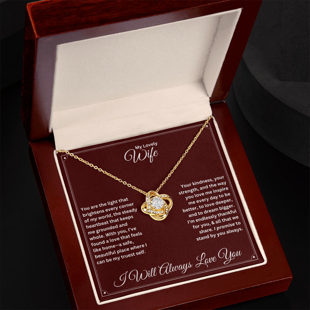 Wife gift with love knot necklace and special message in a luxury box