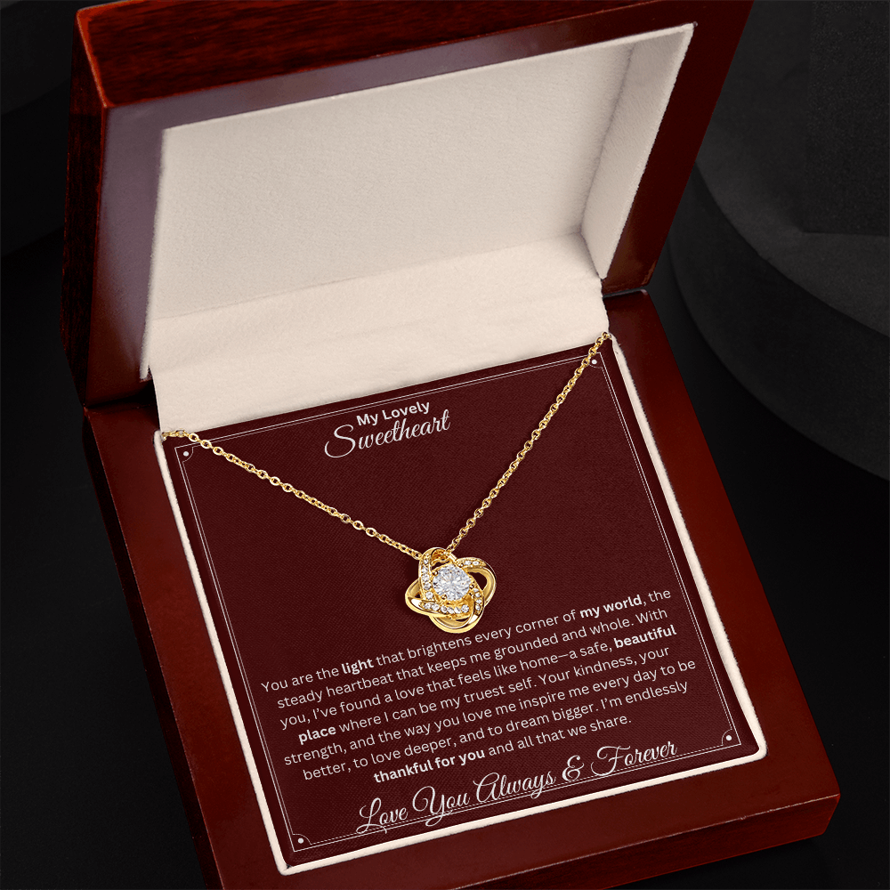 Soulmate gift with love knot necklace and special sentiment in a ready to gift premium box