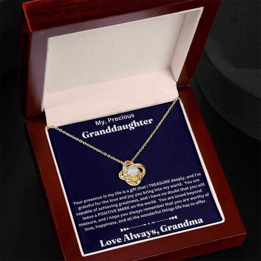 Granddaughter gift from Grandma with love knot necklace and special message in luxury box