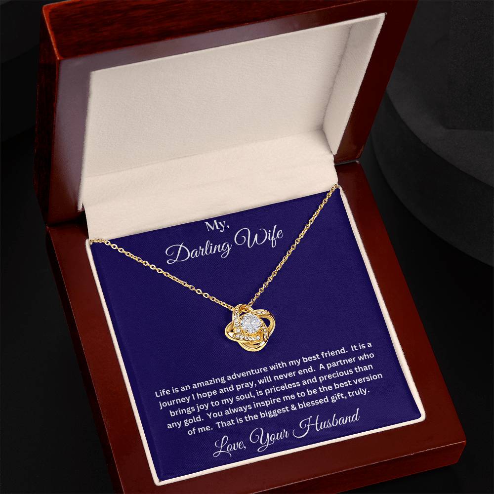 Wife gift with love knot necklace and message in luxury box