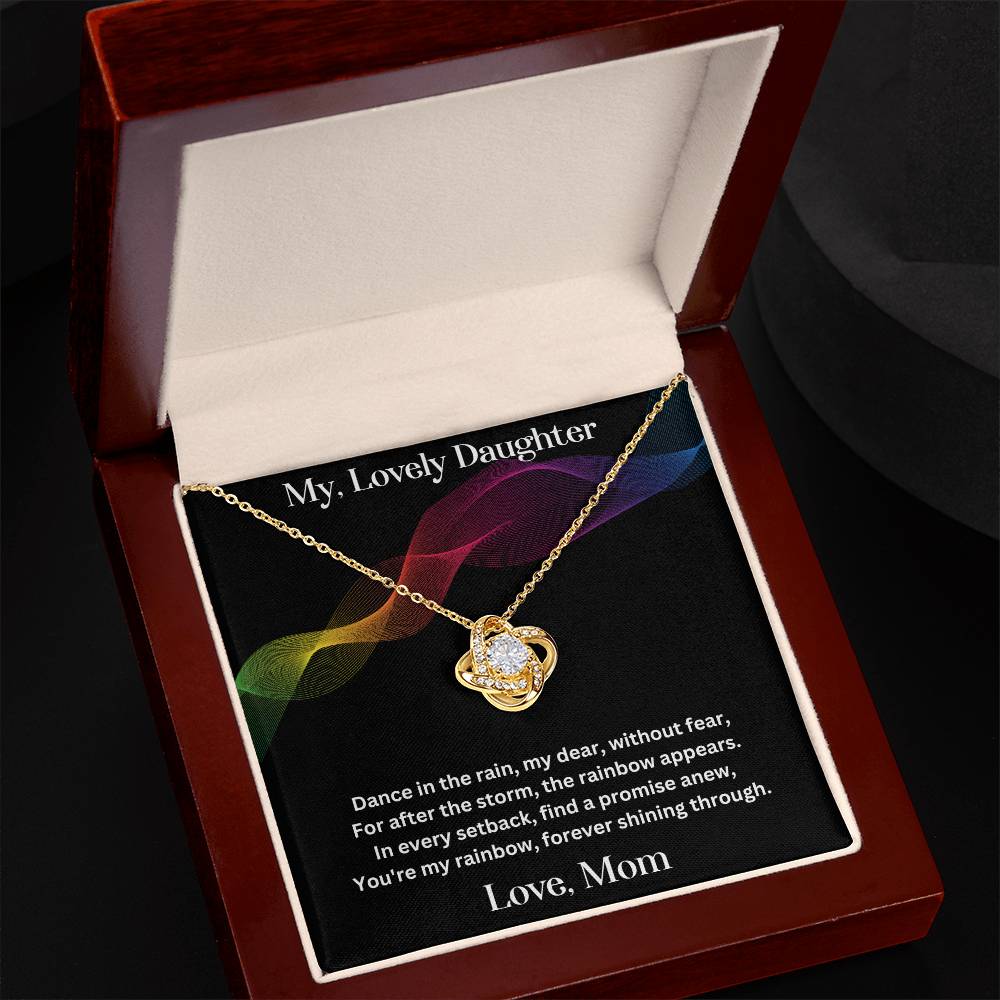 Daughter gift from mom with love knot necklace and special message in luxury box