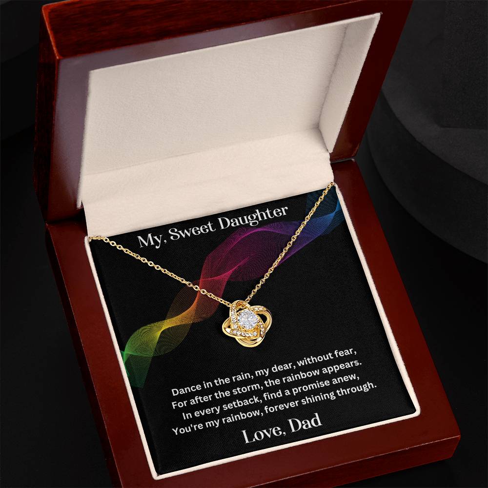 Daughter gift from dad with love knot necklace and special message in luxury box