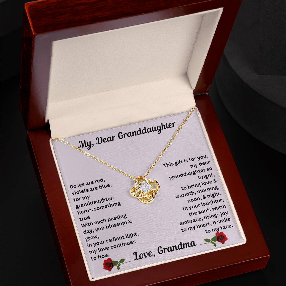 Granddaughter gift from grandma with love knot necklace with special message in luxury box