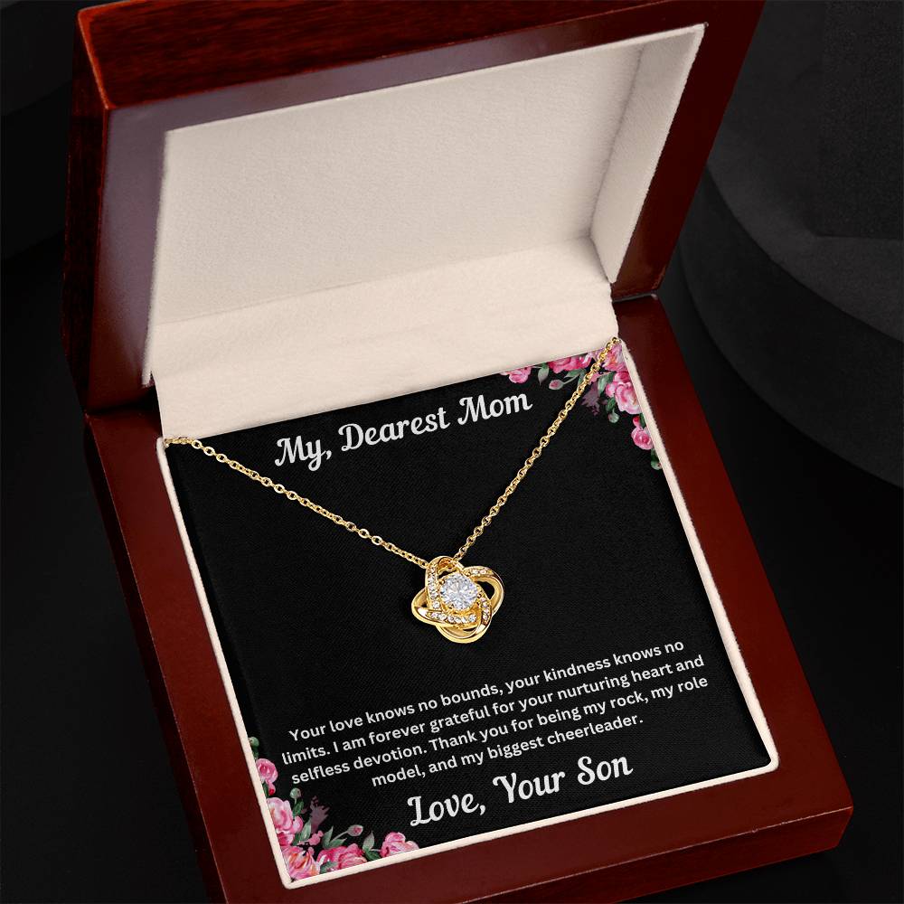 Mom gift from son with love knot necklace and special necklace in luxury box