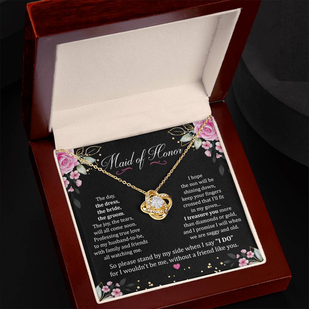 Maid Of Honor Gift With Love Knot Necklace With Message in luxury box