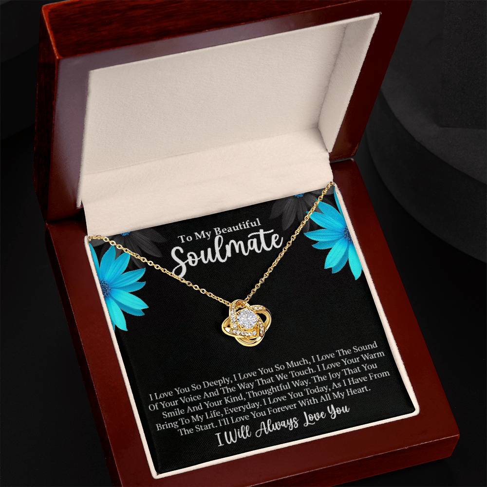 Soulmate Gift - Love Knot Necklace In 18K Yellow Gold Finish With Special Message In Luxury Box With Led Light From Above