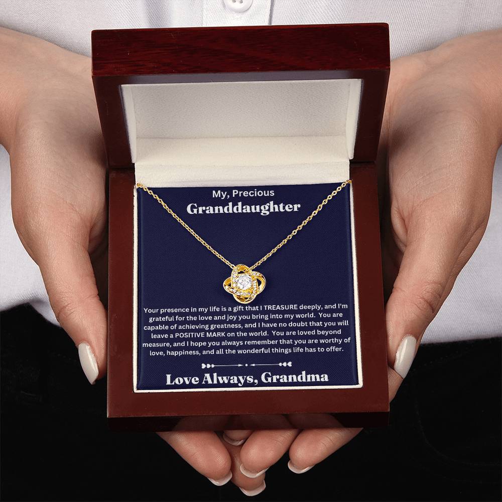 Granddaughter gift from Grandma with love knot necklace and special message in luxury box