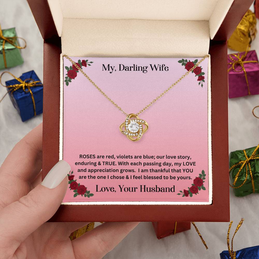 Wife gift with love knot necklace and special message in luxury box