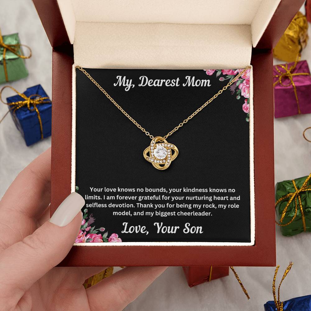 Mom gift from son with love knot necklace and special necklace in luxury box