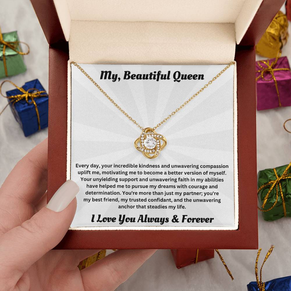 Soulmate gift with love knot necklace and special message in luxury box