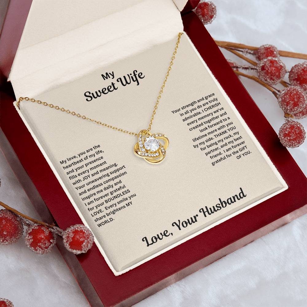 Wife gift with love knot necklace and special message in luxury box