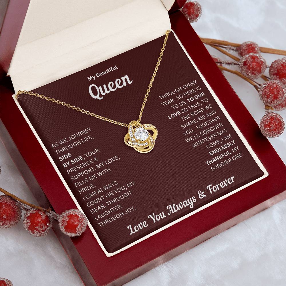 Soulmate gift with love knot necklace and special message in a luxury box