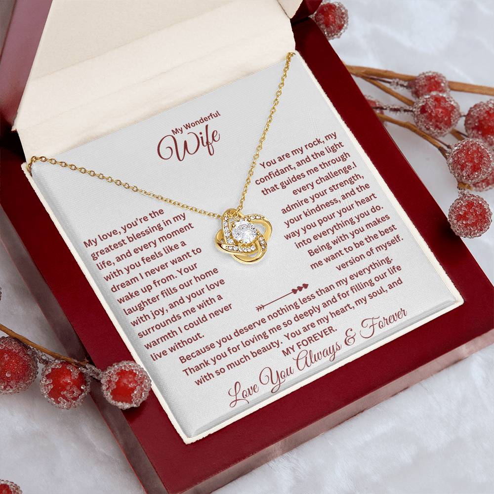 Wife Gift with love knot necklace and special message in a luxury box with props