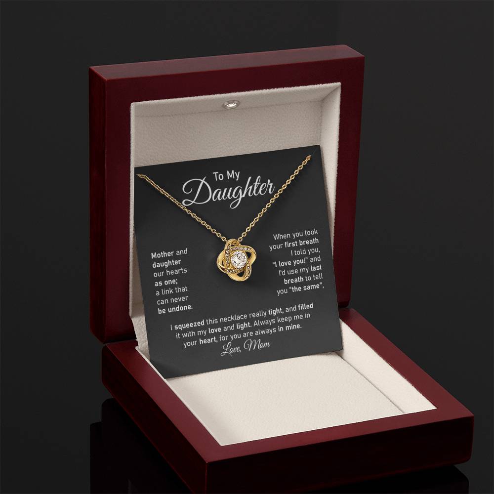 Daughter gift from mom with love knot necklace and unique message in  luxury box with LED on