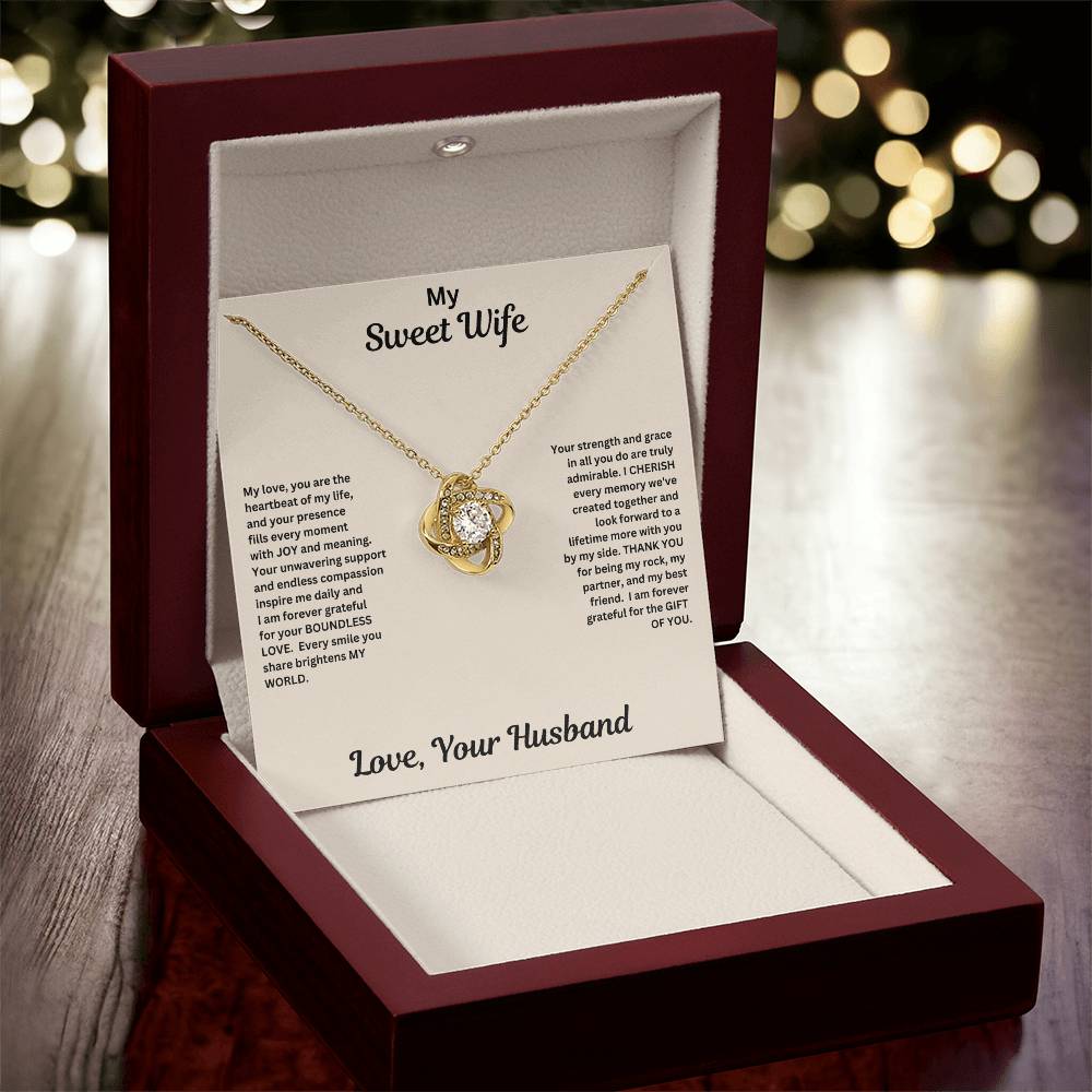 Wife gift with love knot necklace and special message in luxury box