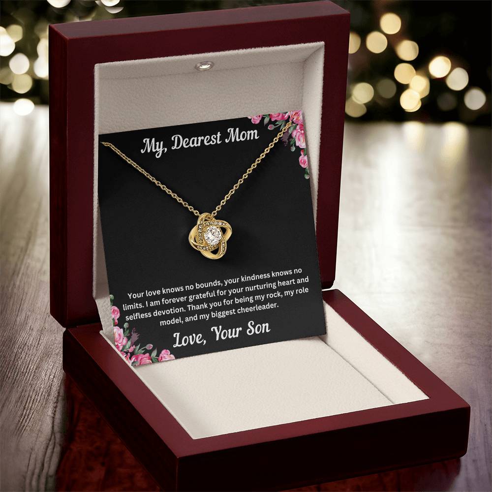 Mom gift from son with love knot necklace and special necklace in luxury box