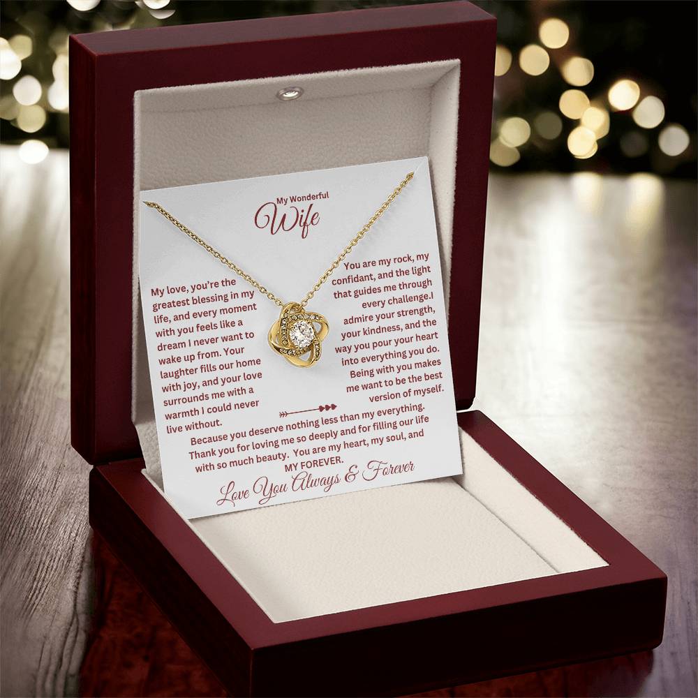 Wife Gift with love knot necklace and special message in a luxury box with LED on