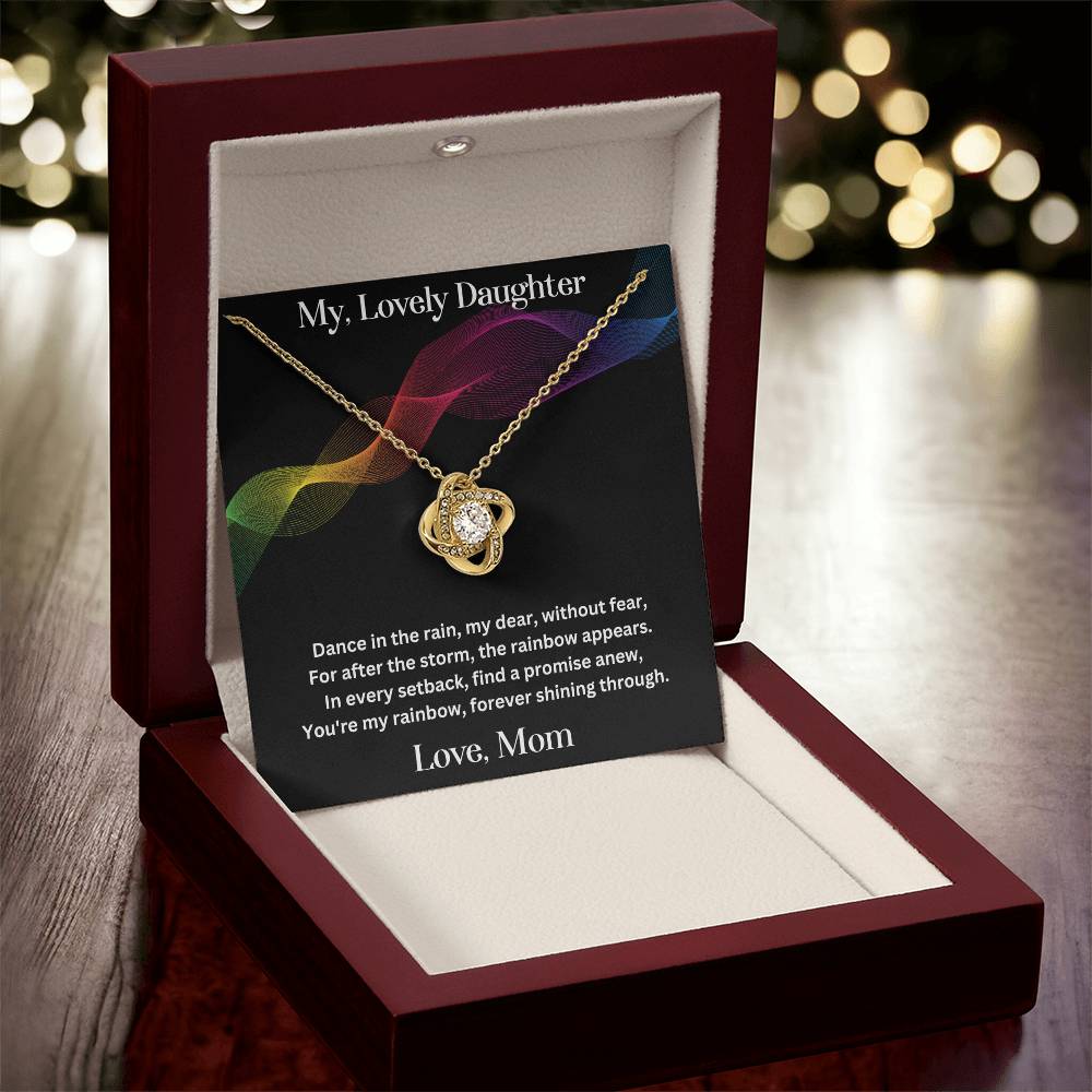 Daughter gift from mom with love knot necklace and special message in luxury box with LED on