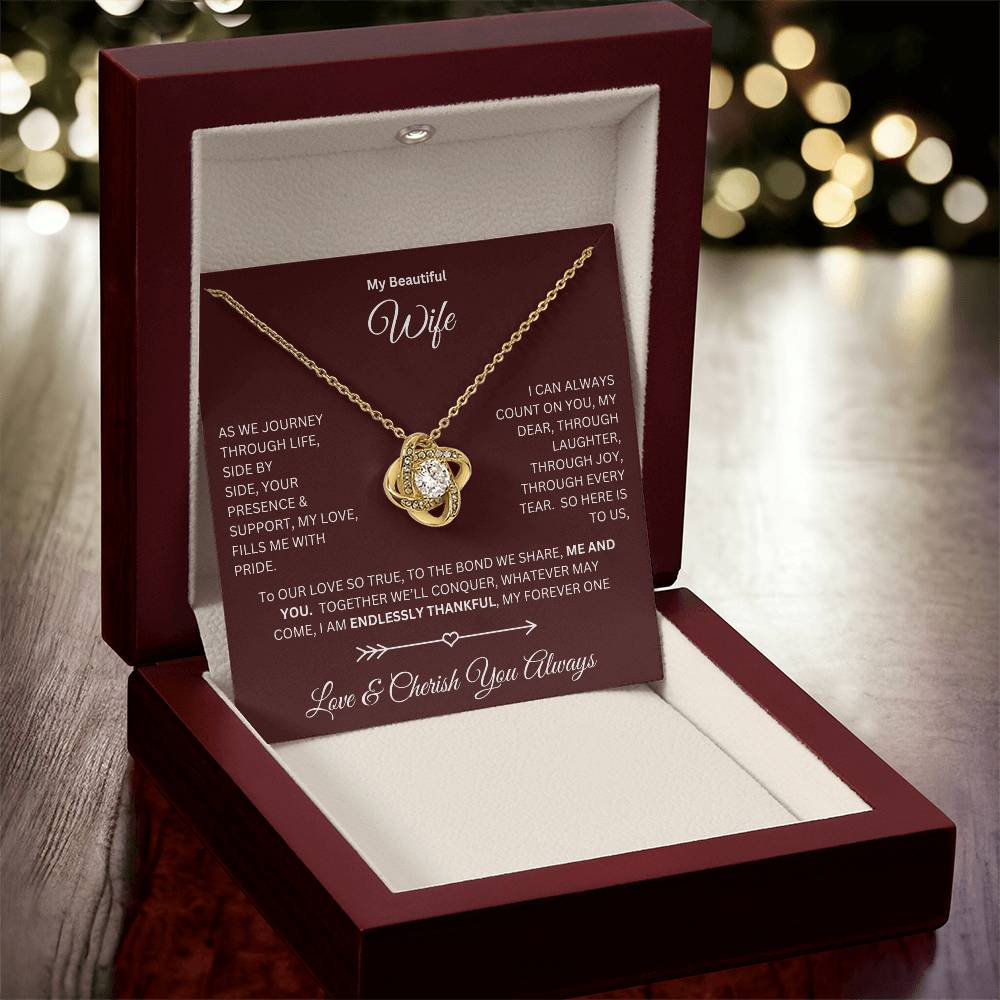 Wife gift with love knot necklace and special message in a luxury box with LED on