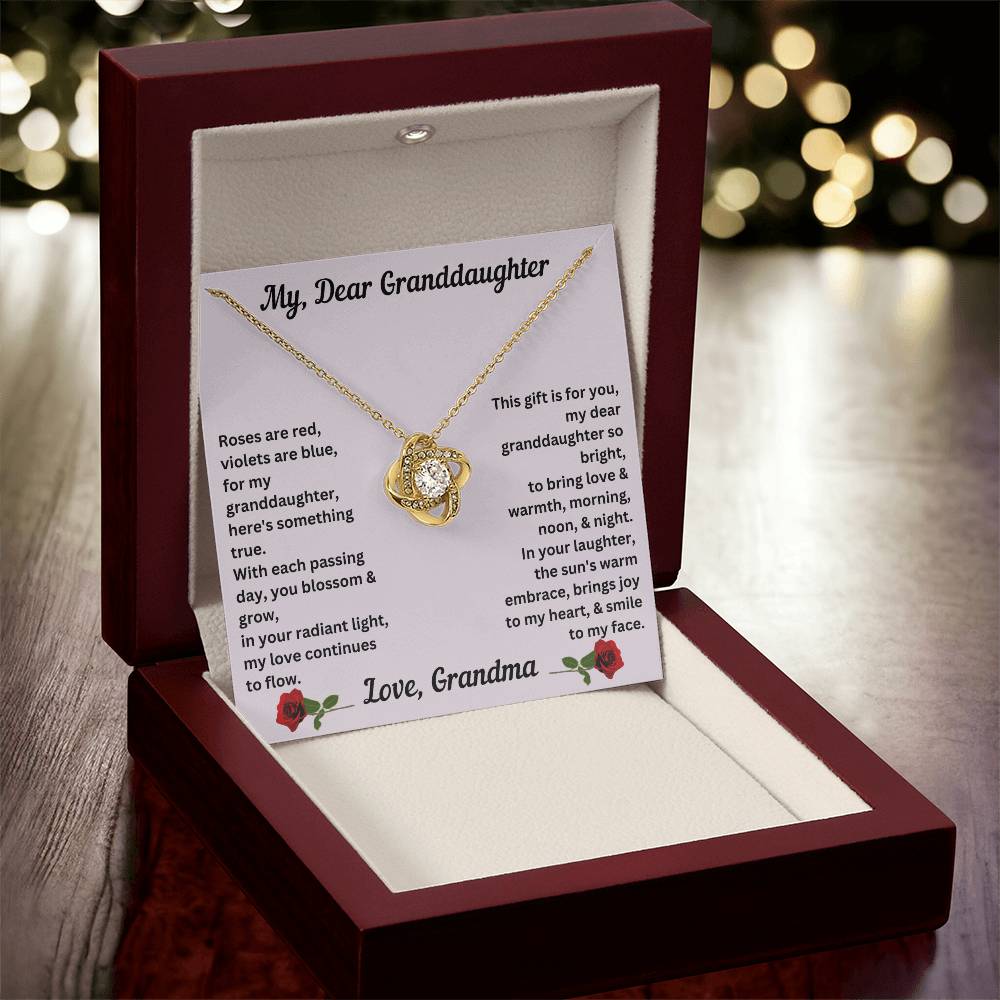 Granddaughter gift from grandma with love knot necklace with special message in luxury box with LED on