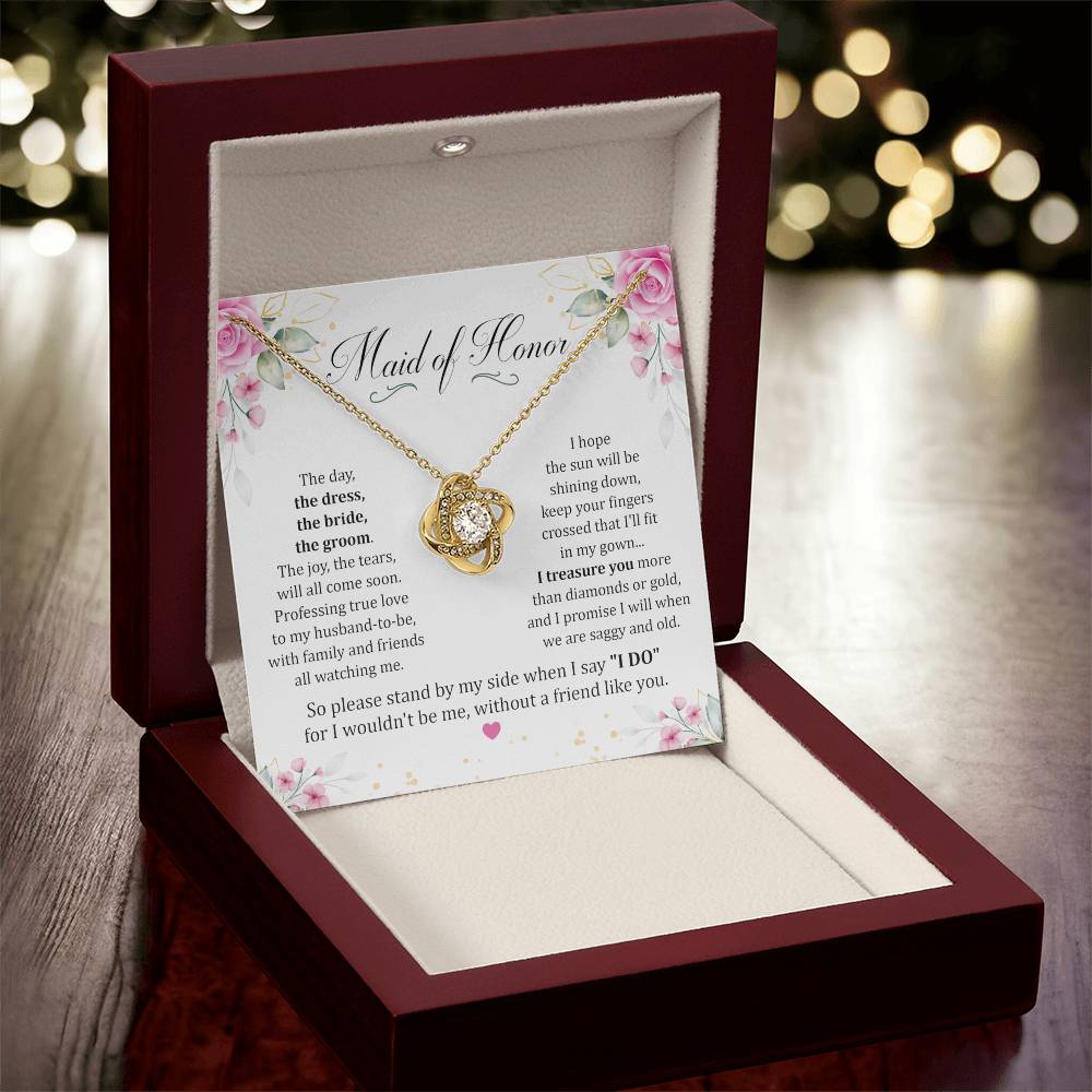 Maid Of Honor gift with love knot necklace and special message in luxury box with LED spotlight