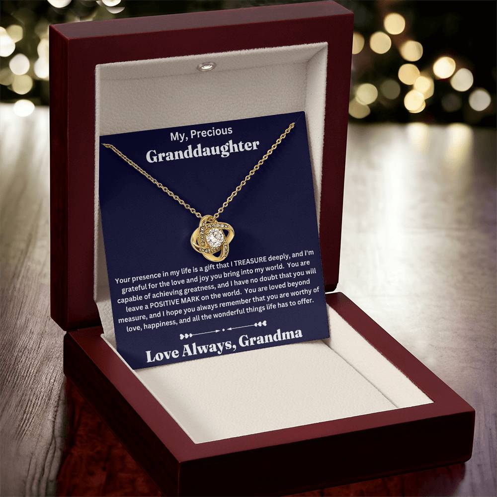 Granddaughter gift from Grandma with love knot necklace and special message in luxury box with LED on