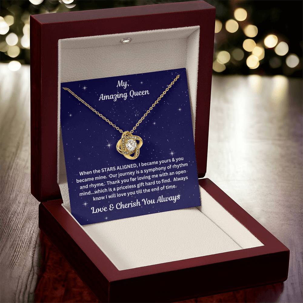 Soulmate gift with Love Knot Necklace and special message in premium luxury box with LED on