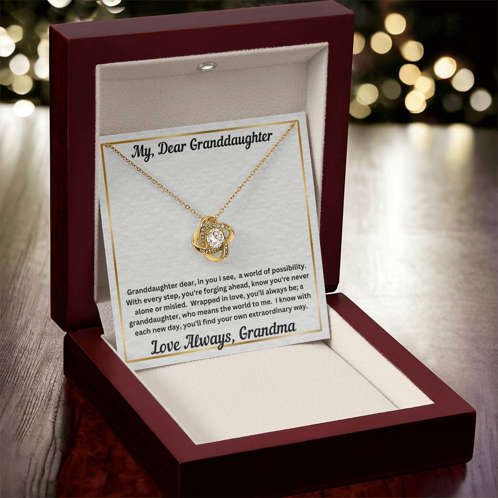 Granddaughter gift from grandma with love knot necklace and special message in luxury box with LED on