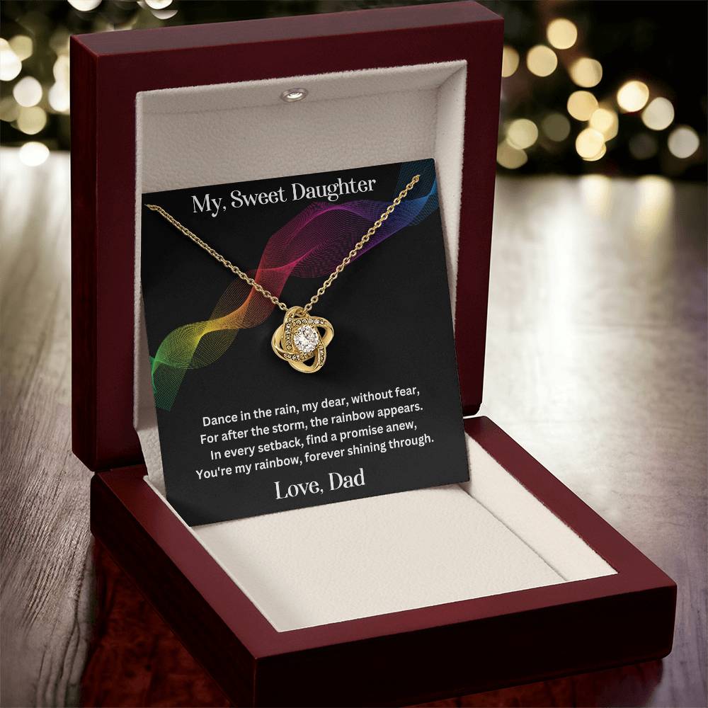 Daughter gift from dad with love knot necklace and special message in luxury box with LED