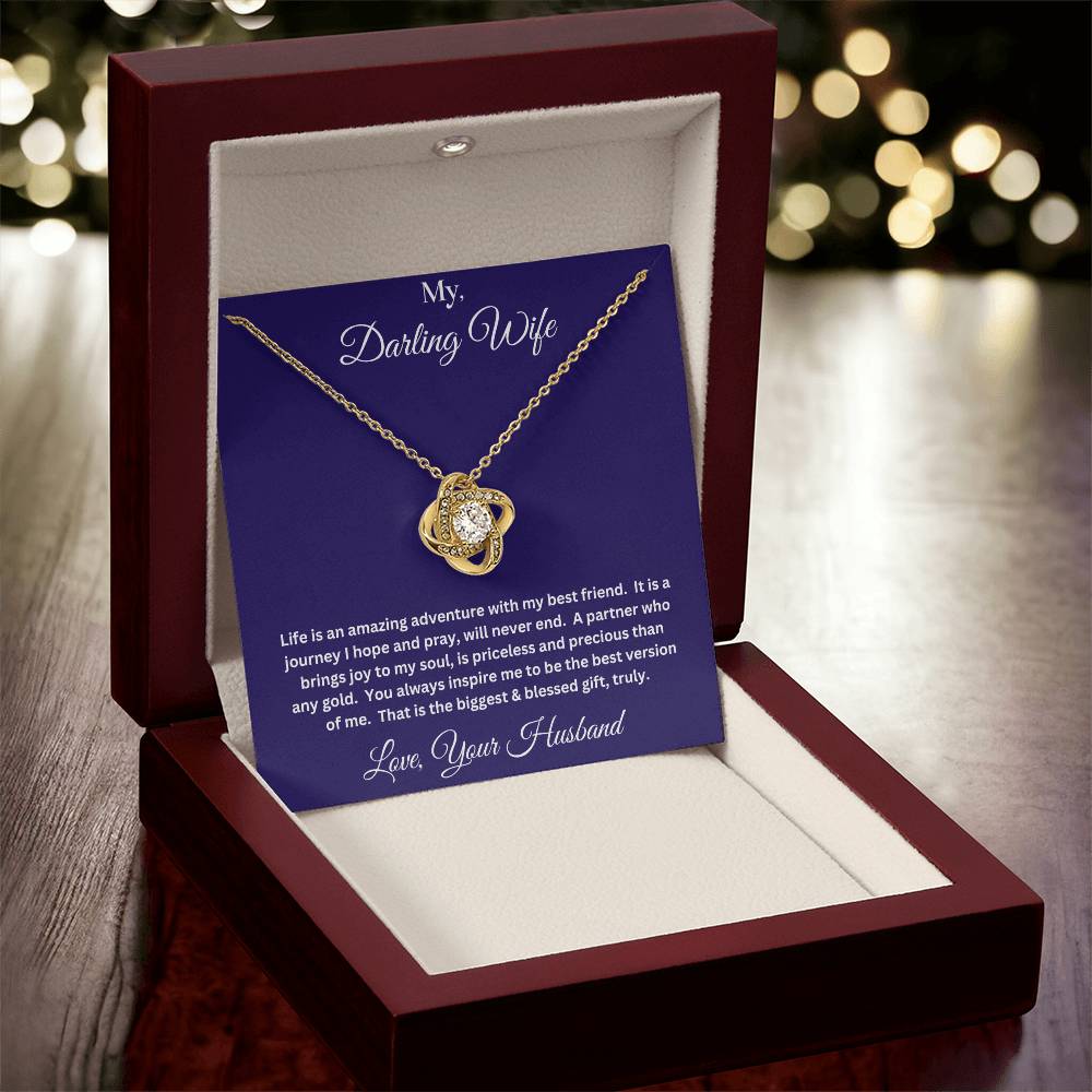 Wife gift with love knot necklace and message in luxury box 