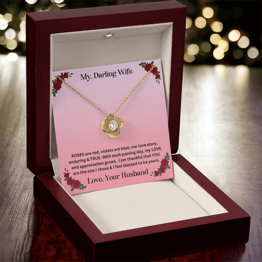 Wife gift with love knot necklace and special message in luxury box