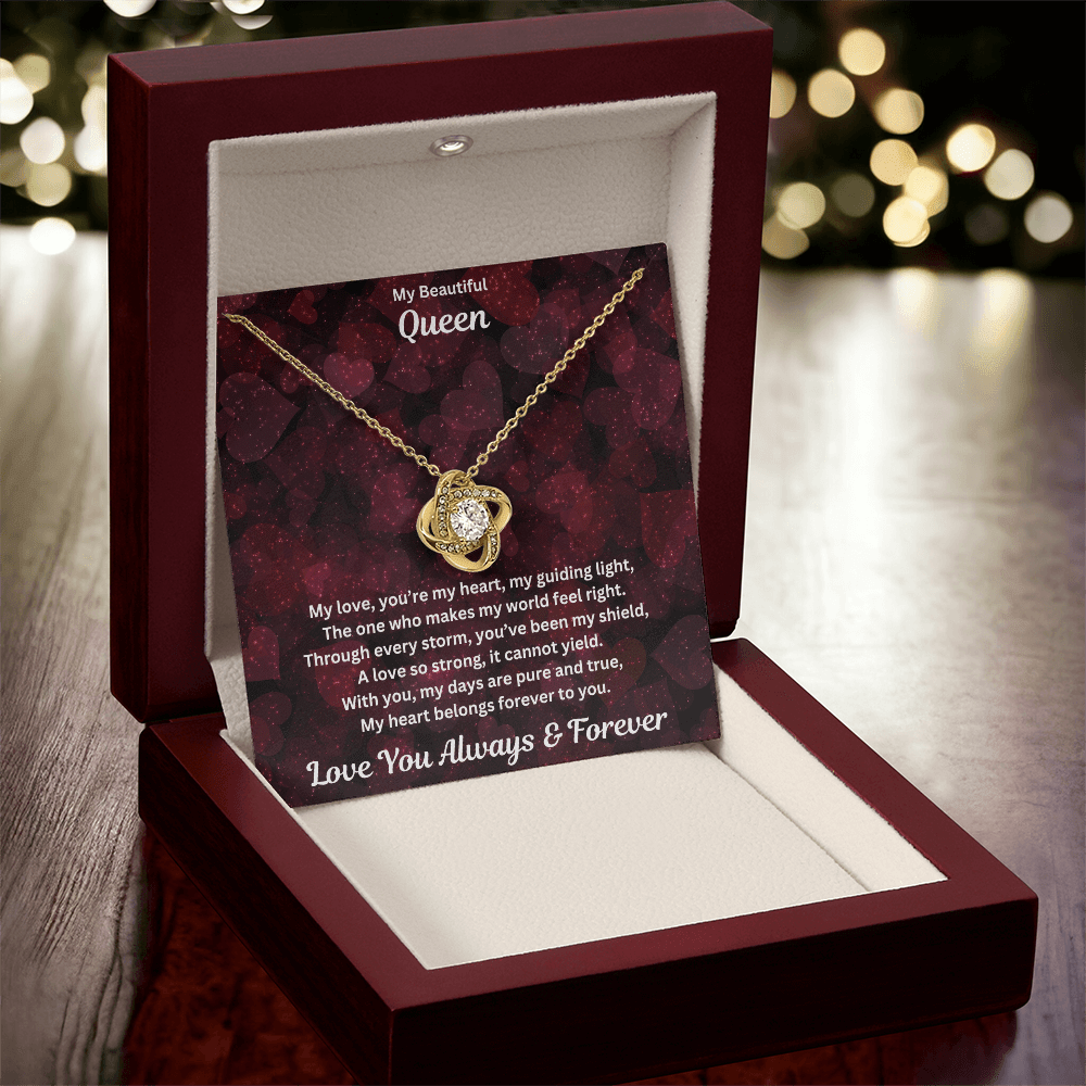 Soulmate gift with love knot necklace and special message in a luxury box