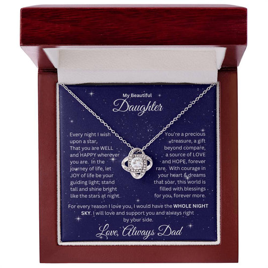 Daughter gift from dad with love knot necklace and special message in a ready to gift luxury box with LED