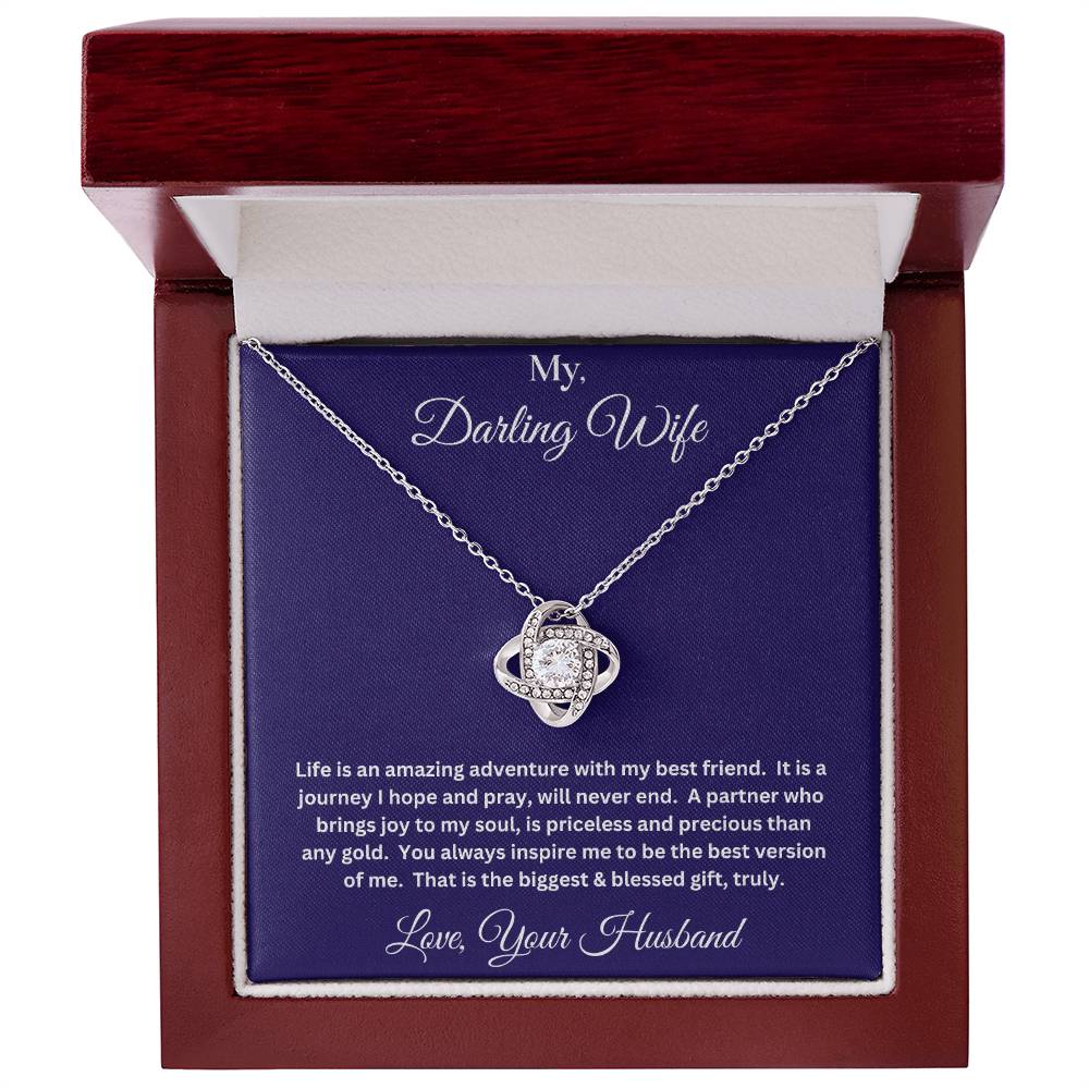 Wife gift with love knot necklace and message in luxury box