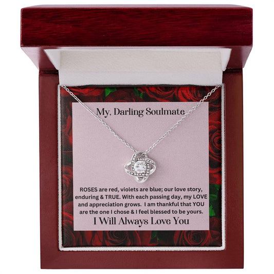 Soulmate gift with love knot necklace with special message in luxury box with LED