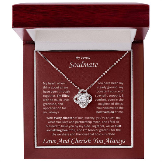 Soulmate gift with love knot necklace and special message , perfect for all occasions, in a luxury box