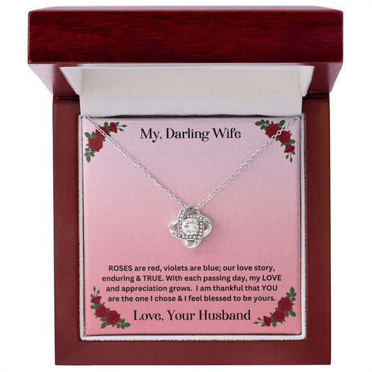 Wife gift with love knot necklace and special message in luxury box