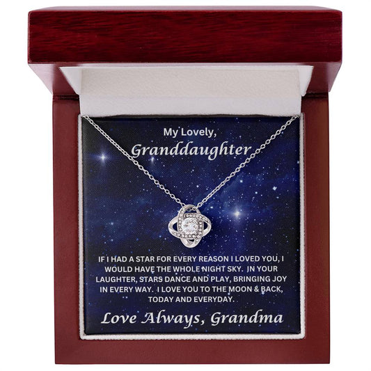 Granddaughter gift from grandma with love knot necklace and special message in luxury box