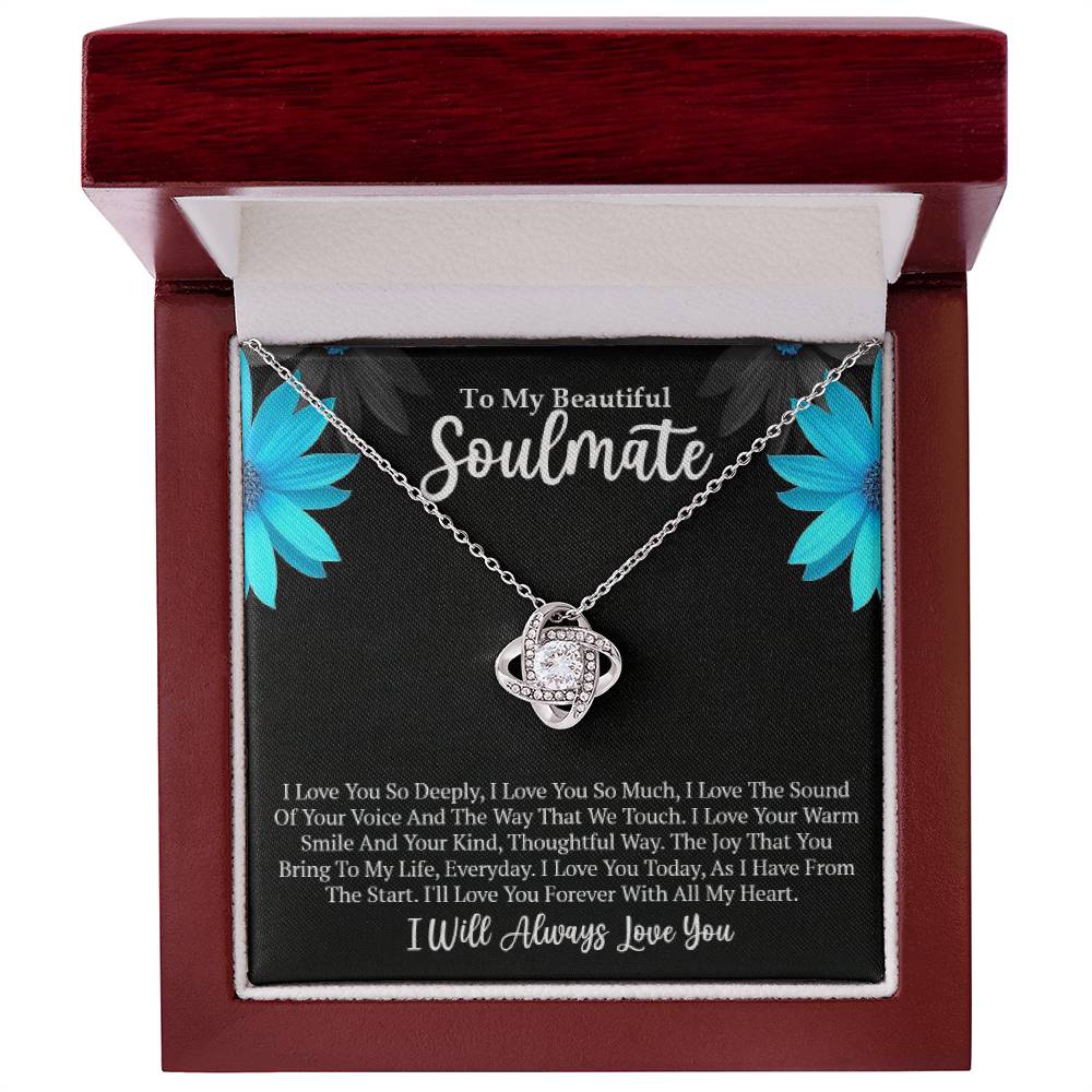 Soulmate Gift-Love Knot Necklace In 14K White Gold Finish With Special Message In Luxury Box With LED