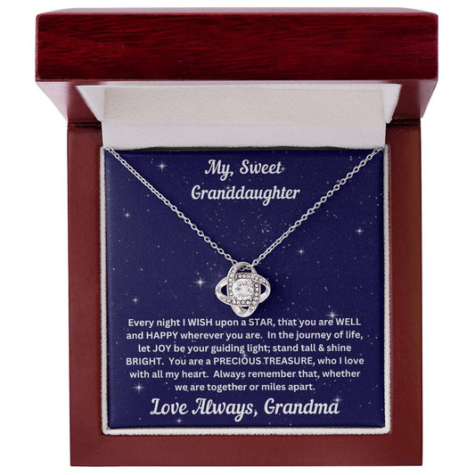 Granddaughter gift from grandma with love knot necklace with special message in luxury box