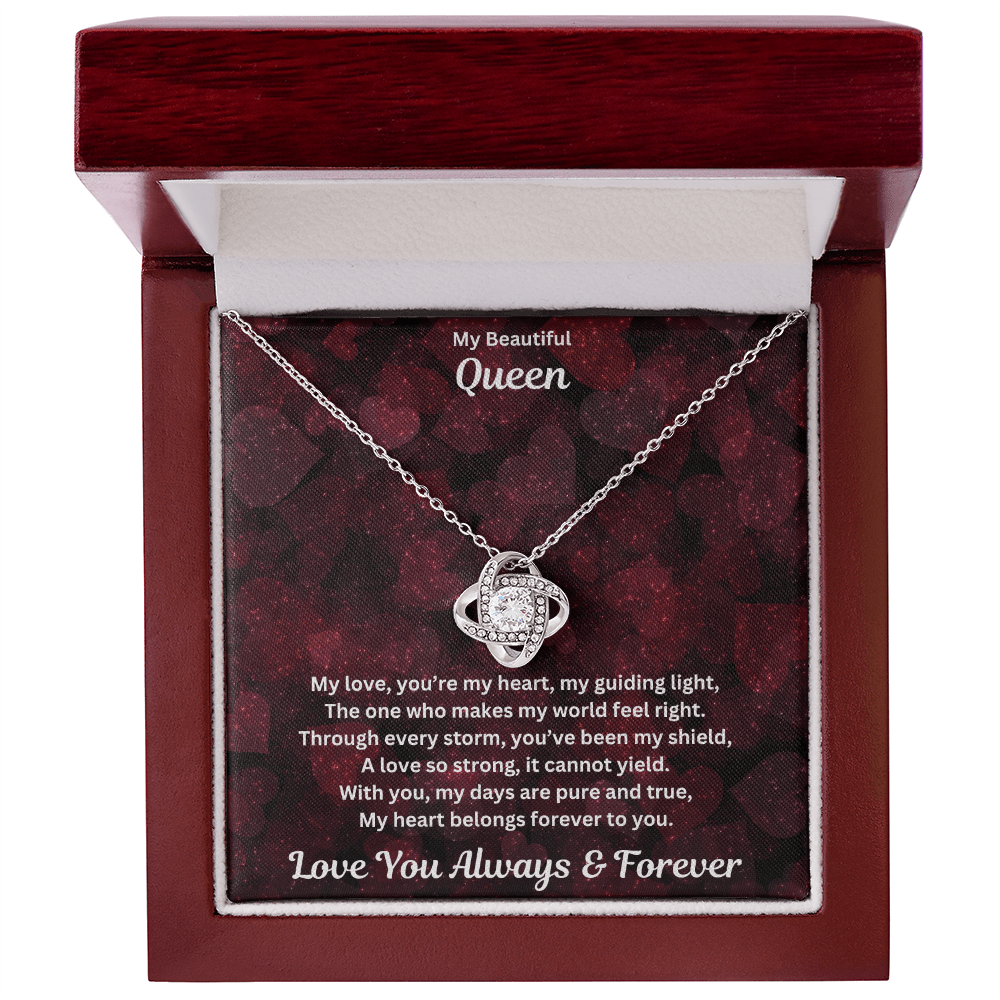 Soulmate gift with love knot necklace and special message in a premium luxury box