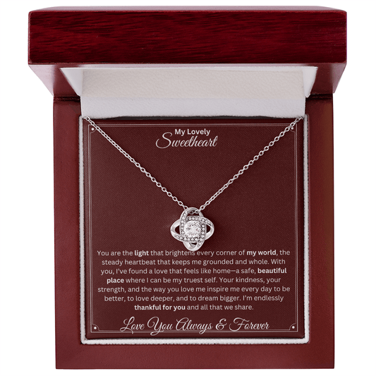 Soulmate gift with love knot necklace and special sentiment in a ready to gift premium luxury box