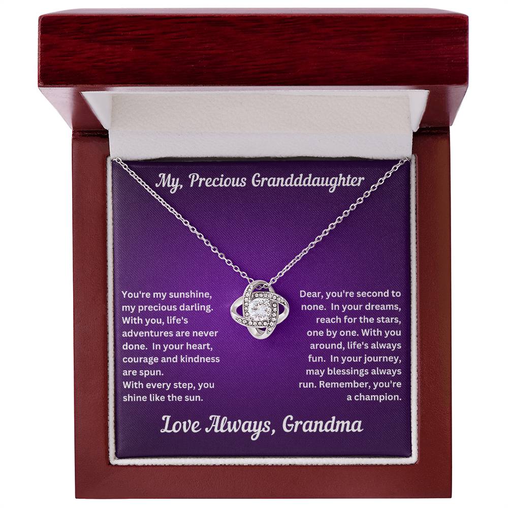 Granddaughter gift from grandma with love knot necklace and special message in luxury box