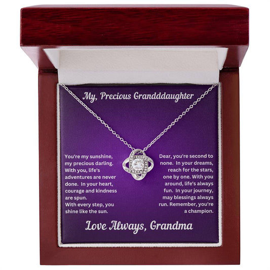 Granddaughter gift from grandma with love knot necklace and special message in luxury box