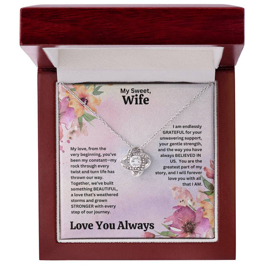 Wife gift with love knot necklace and special message in luxury box