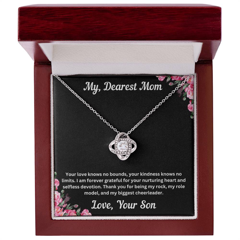 Mom gift from son with love knot necklace and special necklace in luxury box