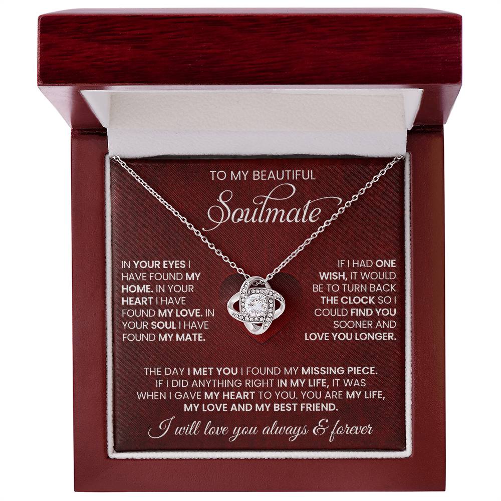 Soulmate LOve Knot Necklace In 14K White Gold Finish In Luxury Box