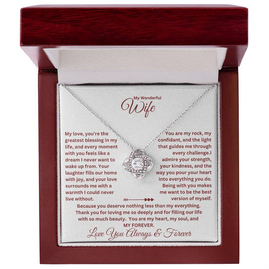 Wife Gift with love knot necklace and special message in a luxury box