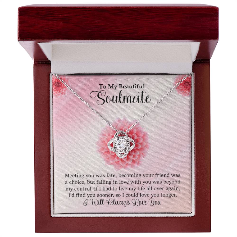 Soulmate Gift-Love Knot Necklace In 14K White Gold Finish With Special Message In Luxury Box With LED